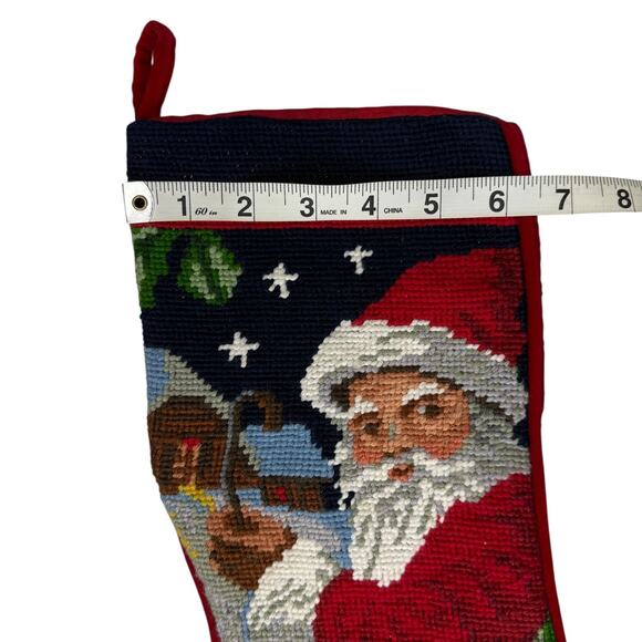 Vintage Needle Crafts Handmade Needlepoint Embroidery Christmas Stocking Santa - Picture 6 of 8